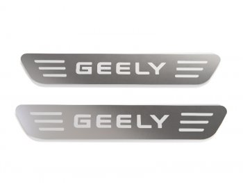 Накладки на пластиковые пороги, ТСС Тюнинг Geely Monjaro (2022-2025) (лист шлифованный надпись Geely)