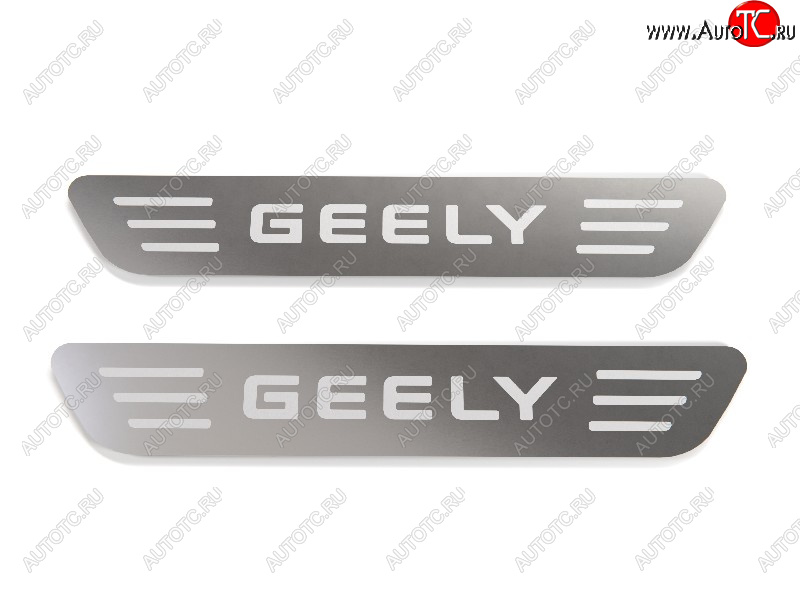 2 299 р. Накладки на пластиковые пороги, ТСС Тюнинг  Geely Monjaro (2022-2025) (лист шлифованный надпись Geely)  с доставкой в г. Майкоп