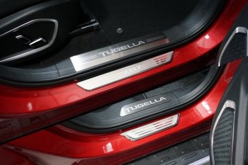 Накладки на пластиковые пороги, ТСС Тюнинг Geely Tugella  FY11,HPBA4 (2019-2025) дорестайлинг, рестайлинг (лист шлифованный надпись Tugella)
