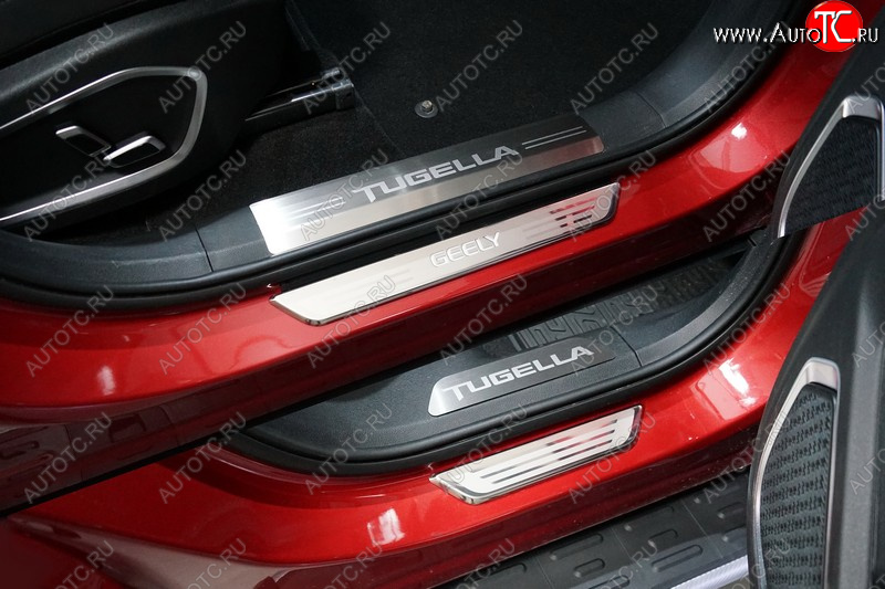 4 399 р. Накладки на пластиковые пороги, ТСС Тюнинг  Geely Tugella  FY11,HPBA4 (2019-2025) дорестайлинг, рестайлинг (лист шлифованный надпись Tugella)  с доставкой в г. Майкоп