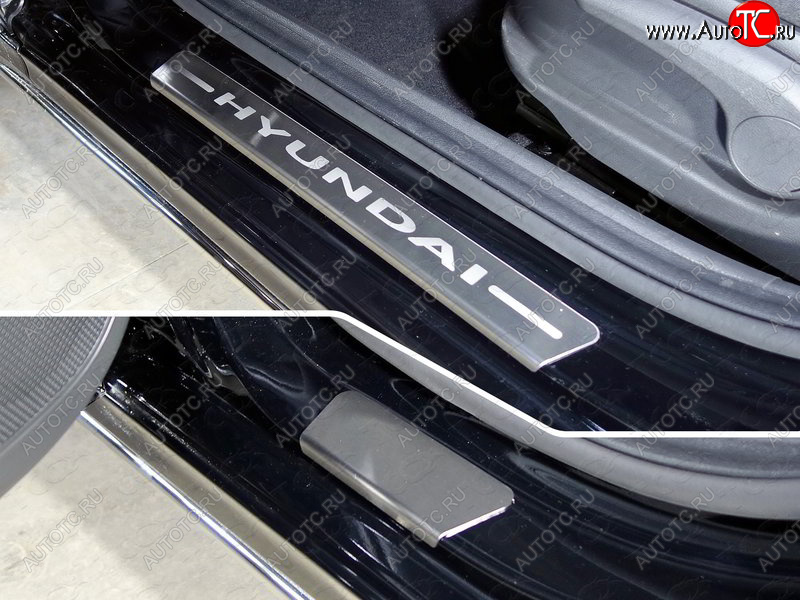 2 999 р. Накладки на пороги, ТСС Тюнинг  Hyundai Accent  MC (2005-2011) седан, хэтчбек (лист шлифованный надпись Hyundai)  с доставкой в г. Майкоп