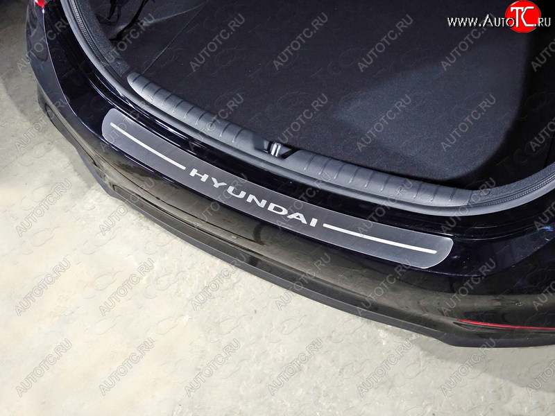 2 999 р. Накладки на задний бампер, ТСС Тюнинг  Hyundai Solaris  HCR (2017-2020) седан дорестайлинг (лист шлифованный надпись Hyundai)  с доставкой в г. Майкоп