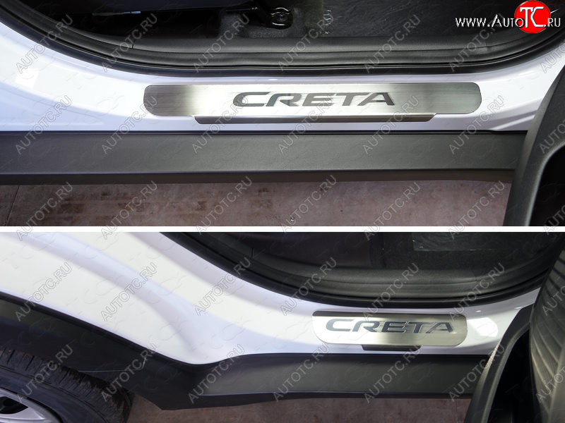 4 849 р. Накладки на пороги, ТСС Тюнинг  Hyundai Creta  GS (2015-2019) дорестайлинг (лист шлифованный надпись Creta)  с доставкой в г. Майкоп