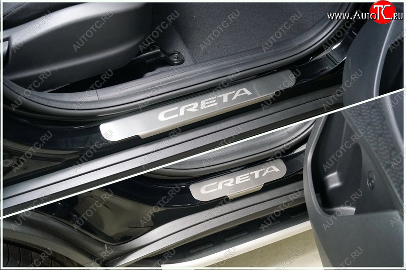 4 699 р. Накладки на пороги, ТСС Тюнинг  Hyundai Creta  SU (2020-2022) (лист шлифованный надпись Creta)  с доставкой в г. Майкоп