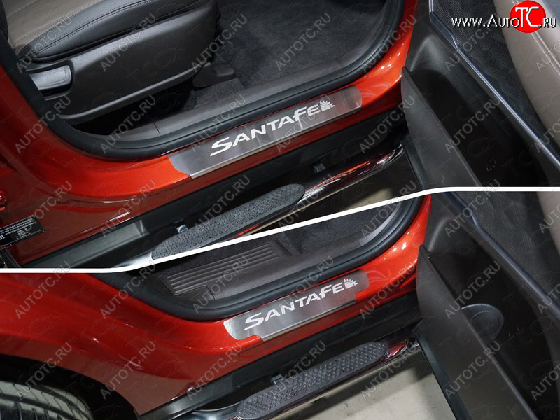 4 999 р. Накладки на пороги, ТСС Тюнинг  Hyundai Santa Fe  TM (2018-2021) дорестайлинг (лист шлифованный надпись Santa Fe)  с доставкой в г. Майкоп