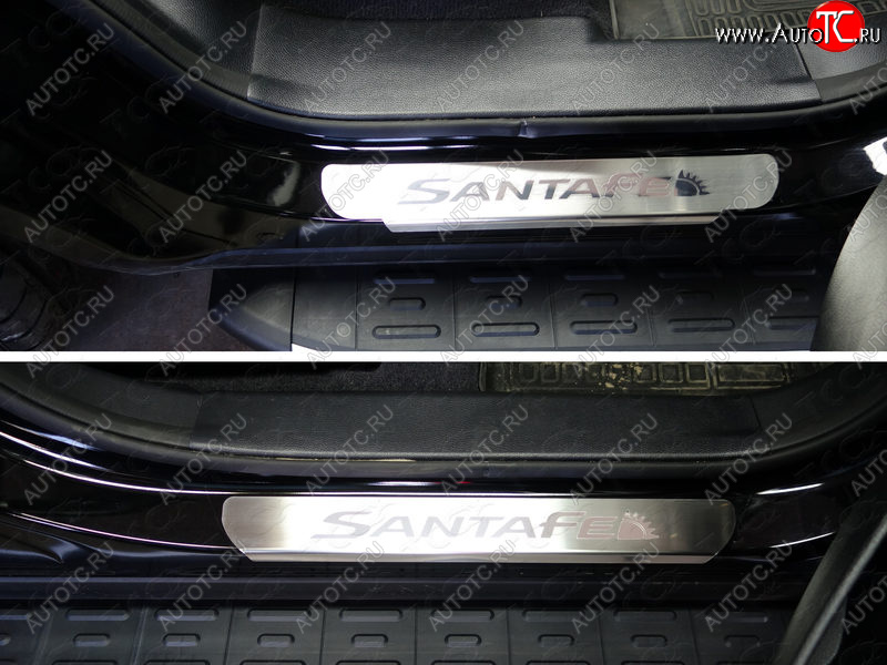 4 999 р. Накладки на пороги, ТСС Тюнинг  Hyundai Santa Fe  DM (2015-2019) рестайлинг (лист шлифованный надпись Santa Fe)  с доставкой в г. Майкоп