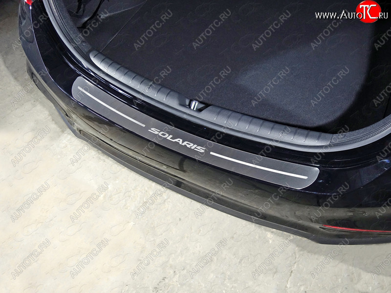 2 999 р. Накладка на задний бампер, ТСС Тюнинг  Hyundai Solaris  HCR (2017-2020) седан дорестайлинг (лист шлифованный надпись Solaris)  с доставкой в г. Майкоп