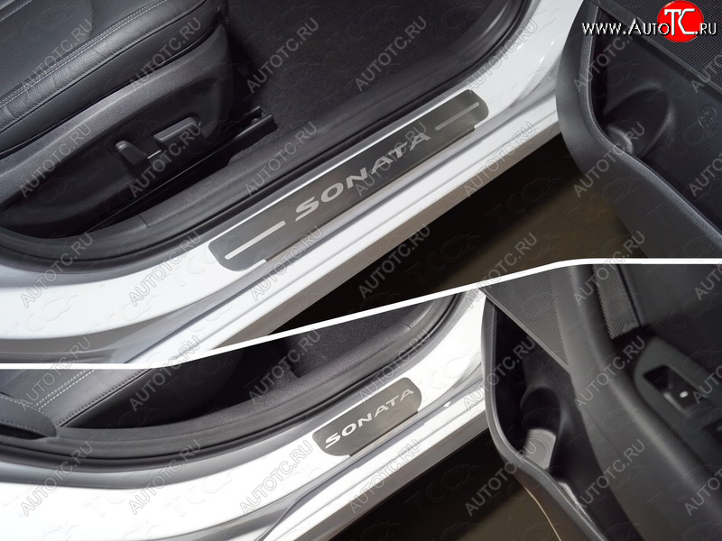 3 999 р. Накладки на пороги, ТСС Тюнинг  Hyundai Sonata  LF (2017-2019) рестайлинг (лист шлифованный надпись Sonata)  с доставкой в г. Майкоп