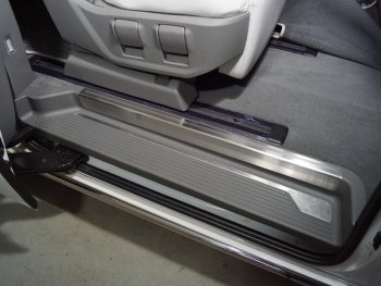 Накладки на пластиковые пороги задние, ТСС Тюнинг Hyundai Staria  US4 (2021-2022) (лист шлифованный с полосой)