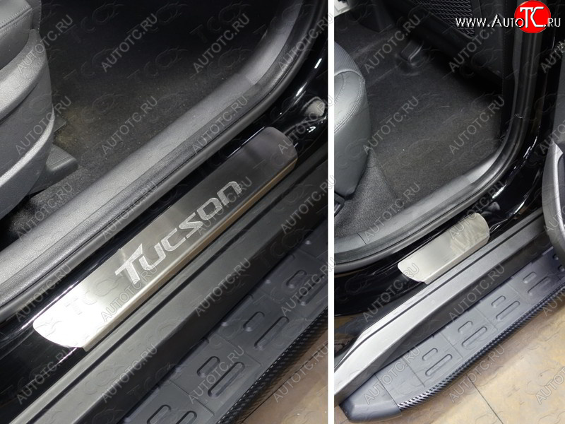 4 849 р. Накладки на пороги, ТСС Тюнинг  Hyundai Tucson  TL (2015-2018) дорестайлинг (лист шлифованный надпись Tucson)  с доставкой в г. Майкоп
