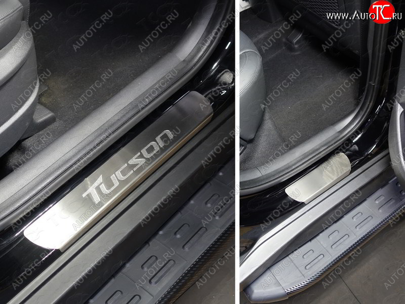 4 849 р. Накладки на пороги, ТСС Тюнинг  Hyundai Tucson  TL (2018-2021) рестайлинг (лист шлифованный надпись Tucson)  с доставкой в г. Майкоп
