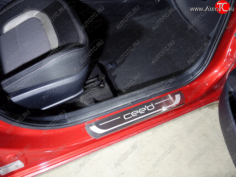 3 659 р. Накладки на пороги, ТСС Тюнинг  KIA Ceed  2 JD (2012-2016) дорестайлинг универсал, дорестайлинг, хэтчбэк (лист шлифованный надпись CEED)  с доставкой в г. Майкоп