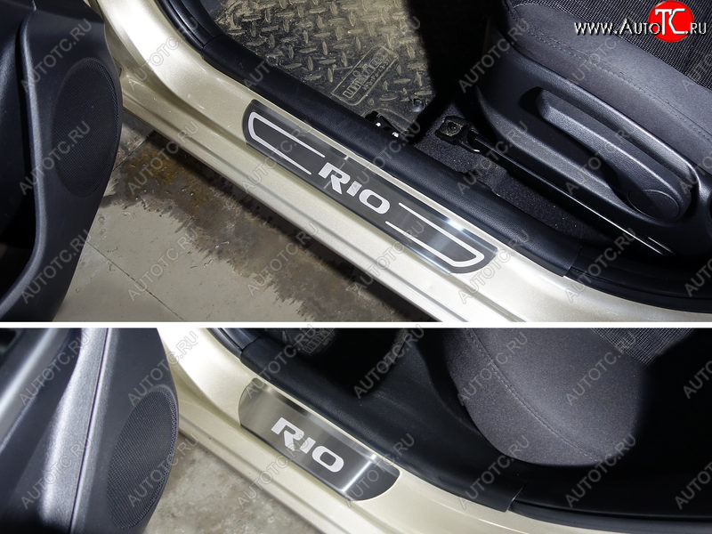 2 799 р. Накладки на пороги, ТСС Тюнинг  KIA Rio  3 QB (2015-2017) рестайлинг седан, рестайлингхэтчбек5дв. (лист шлифованный надпись RIO)  с доставкой в г. Майкоп