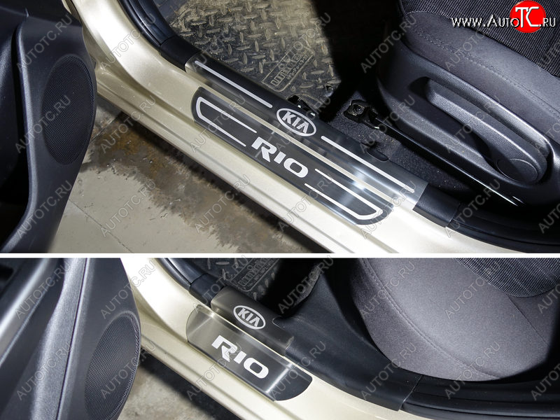 8 699 р. Накладки внешние и на пластиковые пороги ТСС Тюнинг  KIA Rio  3 QB (2015-2017) рестайлинг седан, рестайлингхэтчбек5дв. (лист шлифованый надпись KIA)  с доставкой в г. Майкоп