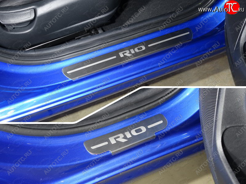 2 999 р. Накладки на пороги, ТСС Тюнинг  KIA Rio  4 YB (2017-2020) дорестайлинг, хэтчбэк (лист шлифованный надпись RIO)  с доставкой в г. Майкоп