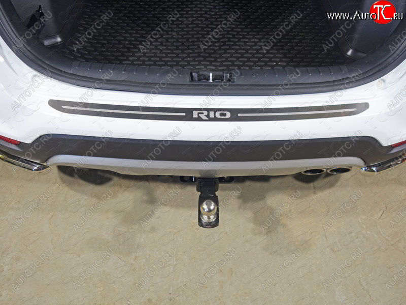 2 599 р. Накладка на задний бампер, ТСС Тюнинг  KIA Rio  X-line (2017-2021) (лист шлифованный надпись RIO)  с доставкой в г. Майкоп