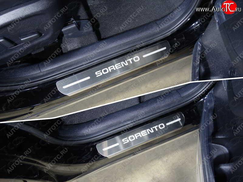 4 999 р. Накладки на пороги, ТСС Тюнинг  KIA Sorento  UM/Prime (2018-2020) рестайлинг (лист шлифованный надпись Sorento)  с доставкой в г. Майкоп