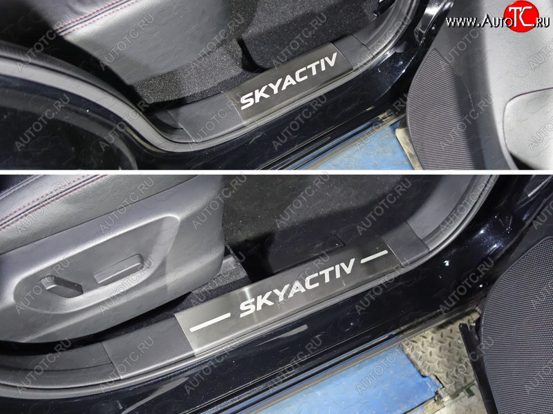 5 649 р. Накладки на пластиковые пороги, ТСС Тюнинг  Mazda CX-5  KE (2015-2017) рестайлинг (лист шлифованный надпись SKYACTIV)  с доставкой в г. Майкоп