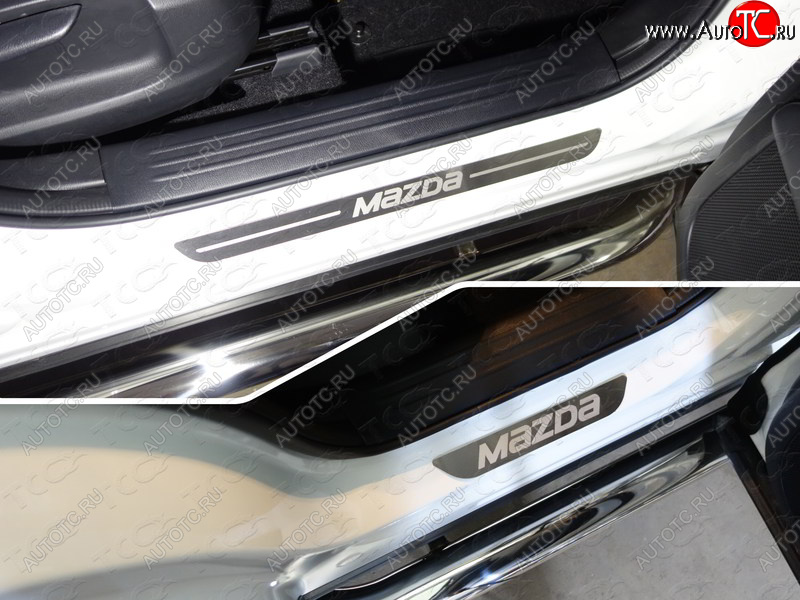 3 659 р. Накладки на пороги, ТСС Тюнинг  Mazda CX-5  KF (2016-2025) (лист шлифованный надпись MAZDA)  с доставкой в г. Майкоп