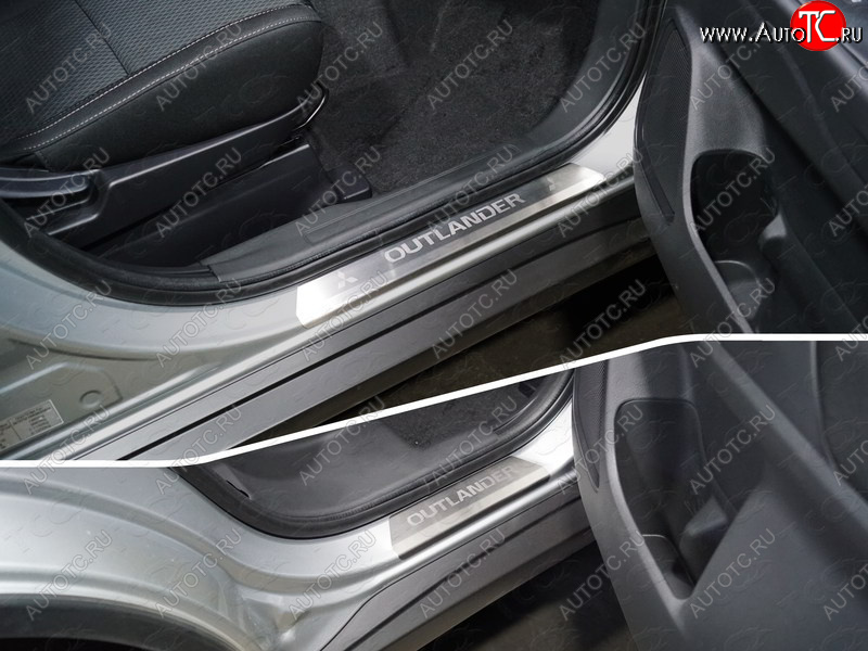 4 649 р. Накладки на пороги, ТСС Тюнинг  Mitsubishi Outlander  GF (2018-2022) 3-ий рестайлинг (лист шлифованный надпись OUTLANDER)  с доставкой в г. Майкоп