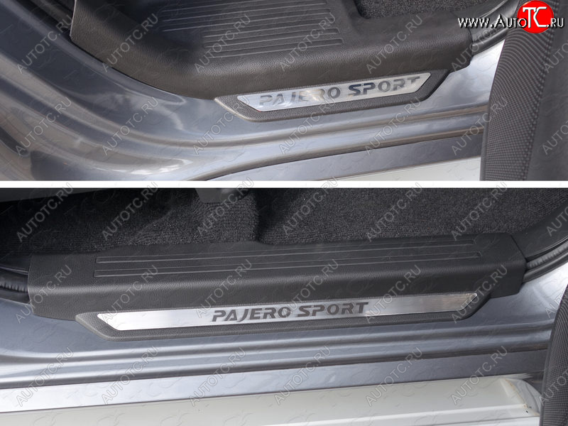 3 799 р.  Накладки на пороги вставка, ТСС Тюнинг  Mitsubishi Pajero Sport  QE (2015-2021) дорестайлинг (лист шлифованный надпись Pajero Sport)  с доставкой в г. Майкоп