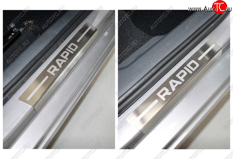 4 099 р. Накладки на пороги внутренние, ТСС Тюнинг  Skoda Rapid  MK2 (2019-2025) (лист шлифованный надпись Rapid)  с доставкой в г. Майкоп