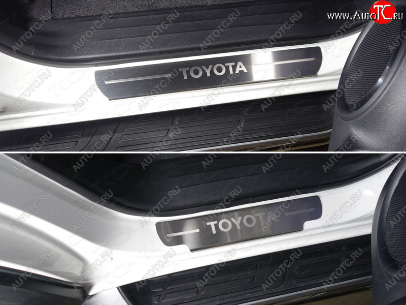 4 999 р. Накладки на пороги, ТСС Тюнинг  Toyota Fortuner  AN160 (2015-2020) дорестайлинг (лист шлифованный надпись Toyota)  с доставкой в г. Майкоп