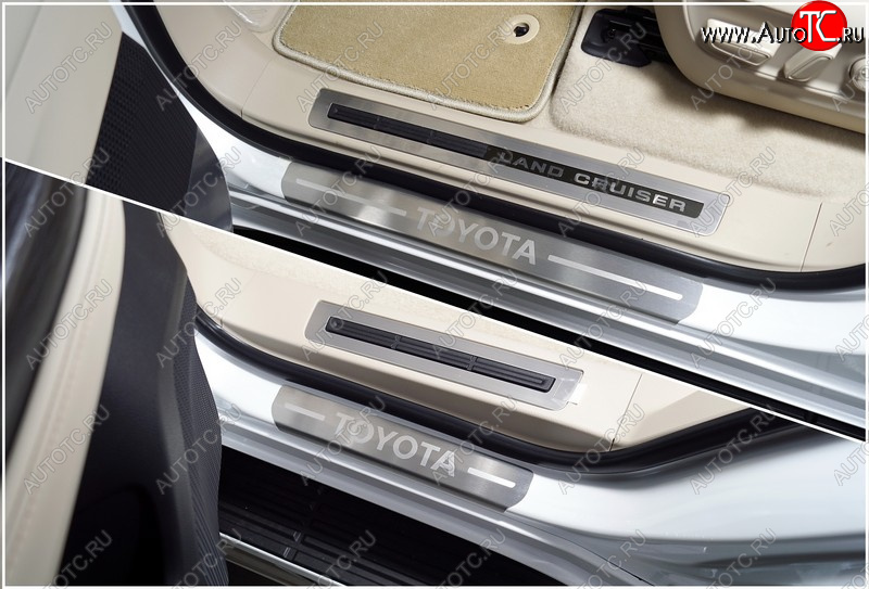 5 199 р. Накладки на пороги, ТСС Тюнинг  Toyota Land Cruiser  J300 (2021-2025) дорестайлинг (лист шлифованный надпись Toyota)  с доставкой в г. Майкоп