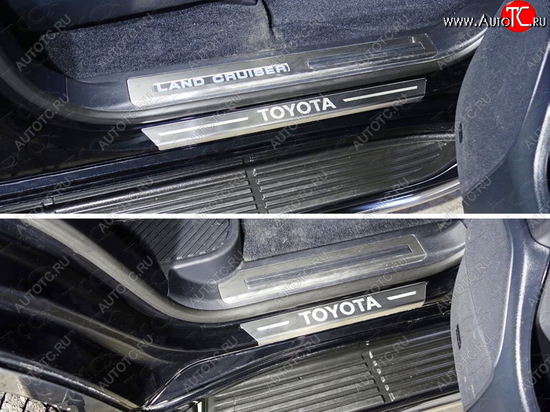 4 999 р. Накладки на пороги с гибом, ТСС Тюнинг  Toyota Land Cruiser  200 (2015-2021) 2-ой рестайлинг (лист шлифованный надпись Toyota)  с доставкой в г. Майкоп