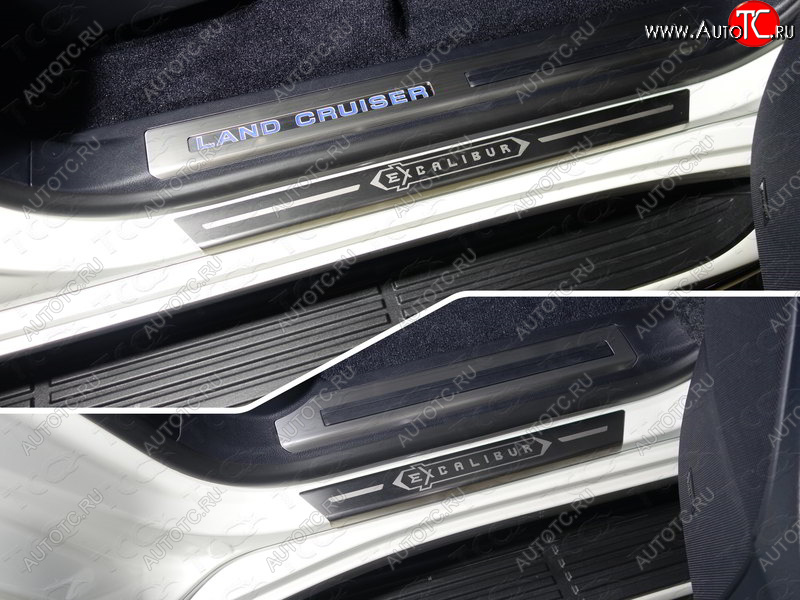 4 999 р. Накладки на пороги с гибом, ТСС Тюнинг  Toyota Land Cruiser  200 (2015-2021) 2-ой рестайлинг (лист шлифованный надпись Excalibu)  с доставкой в г. Майкоп