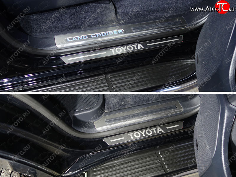 3 999 р. Накладки на пороги, ТСС Тюнинг  Toyota Land Cruiser  200 (2015-2021) 2-ой рестайлинг (лист шлифованный надпись Toyota)  с доставкой в г. Майкоп