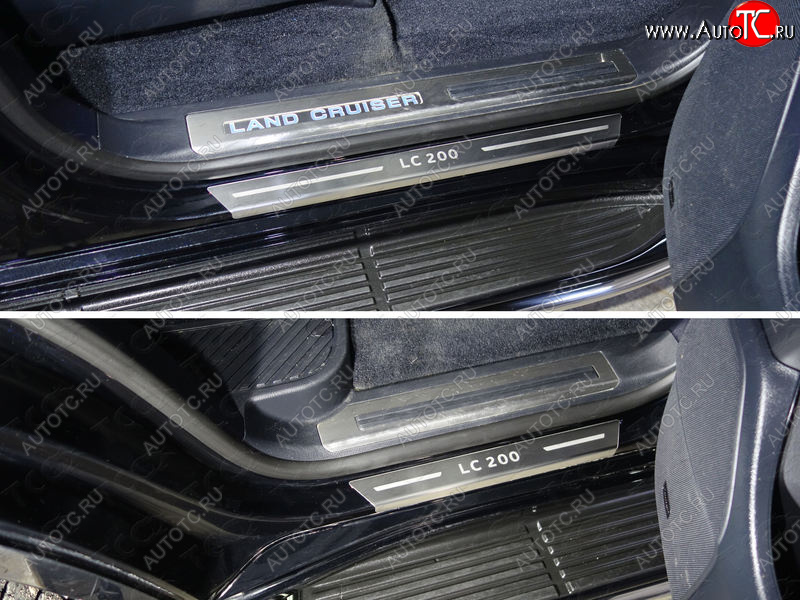 4 999 р. Накладки на пороги с гибом, ТСС Тюнинг  Toyota Land Cruiser  200 (2015-2021) 2-ой рестайлинг (лист шлифованный надпись LC 200)  с доставкой в г. Майкоп