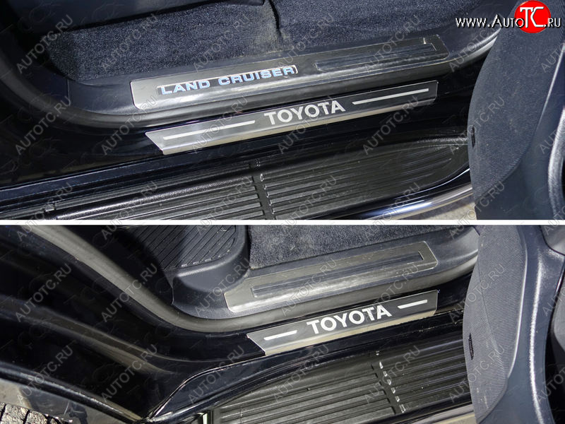 4 999 р. Накладки на пороги с гибом, ТСС Тюнинг  Toyota Land Cruiser  200 (2015-2021) 2-ой рестайлинг (лист шлифованный надпись Toyota)  с доставкой в г. Майкоп