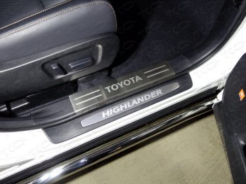 Накладки на пластиковые пороги, ТСС Тюнинг Toyota Highlander  XU50 (2016-2020) рестайлинг (лист шлифованный надпись Toyota)