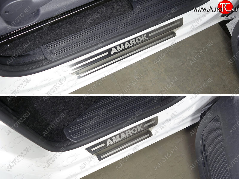 4 999 р. Накладки на пороги, ТСС Тюнинг  Volkswagen Amarok (2016-2022) рестайлинг (лист шлифованный надпись Amarok)  с доставкой в г. Майкоп