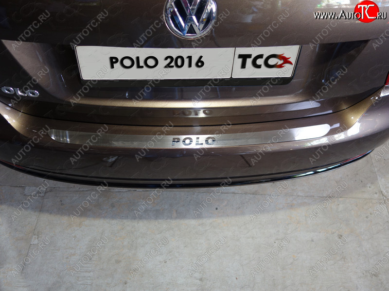 1 799 р. Накладка на задний бампе, ТСС Тюнинг  Volkswagen Polo  5 (2015-2020) седан рестайлинг, хэтчбек рестайлинг (лист шлифованный надпись Polo)  с доставкой в г. Майкоп