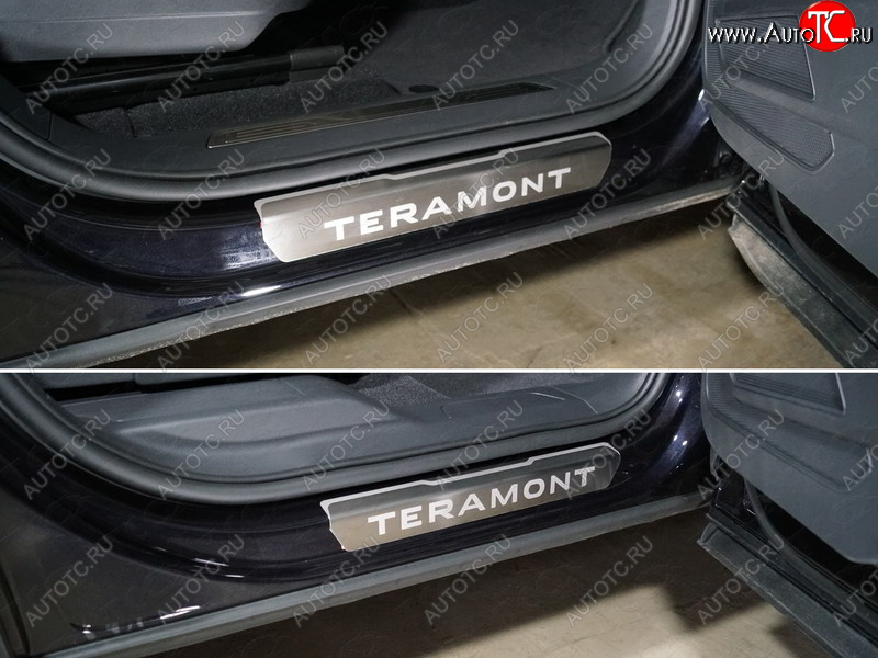 5 999 р. Накладки на пороги, ТСС Тюнинг  Volkswagen Teramont  CA1 (2016-2020) дорестайлинг (лист шлифованный надпись Teramont)  с доставкой в г. Майкоп