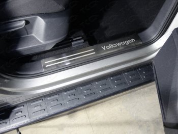 Накладки на пластиковые пороги, ТСС Тюнинг Volkswagen Tiguan  Mk2 (2016-2020) дорестайлинг (лист шлифованный надпись Volkswagen)