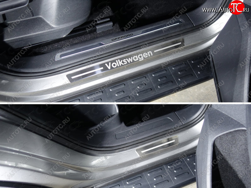3 999 р. Накладки на пороги внешние ТСС Тюнинг  Volkswagen Tiguan  Mk2 (2016-2020) дорестайлинг (лист шлифованный надпись Volkswagen)  с доставкой в г. Майкоп