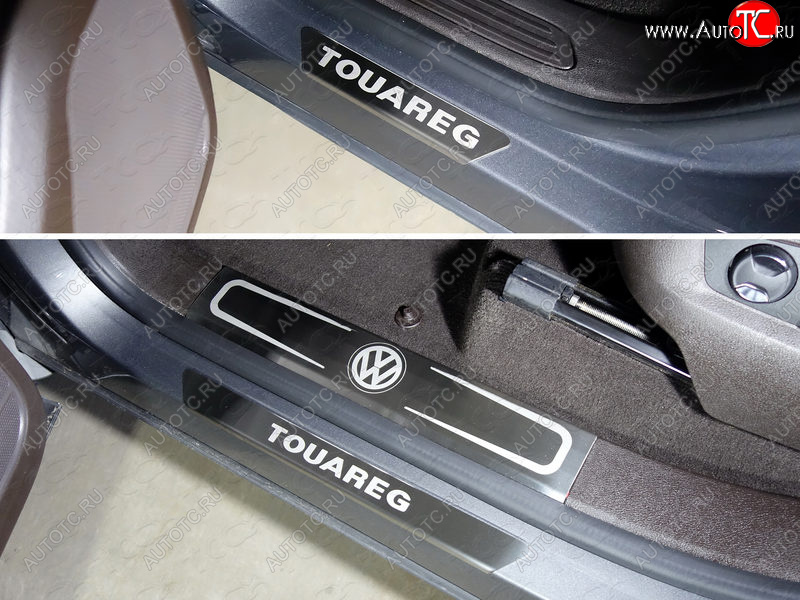 7 899 р. Накладки на пороги внутренние и внешние, ТСС Тюнинг  Volkswagen Touareg  NF (2014-2018) рестайлинг (шлифованные надпись)  с доставкой в г. Майкоп