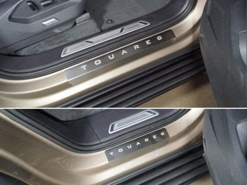 Накладки на пороги, ТСС Тюнинг Volkswagen Touareg  CR (2018-2025) (лист шлифованный надпись Touareg)