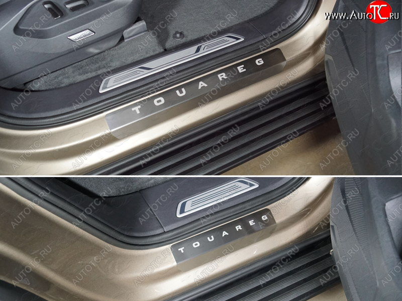 5 999 р. Накладки на пороги, ТСС Тюнинг  Volkswagen Touareg  CR (2018-2025) (лист шлифованный надпись Touareg)  с доставкой в г. Майкоп