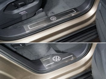 Накладки на передние пороги, ТСС Тюнинг Volkswagen Touareg  CR (2018-2025) (лист шлифованные логотип VW)