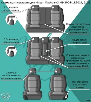 7 749 р. Комплект чехлов для сидений (7 мест Илана+Орегон) ТУРИН СТ Lord Autofashion Nissan Qashqai +2 1 J10 рестайлинг (2010-2014) (черный, вставка черная, строчка черная)  с доставкой в г. Майкоп. Увеличить фотографию 8