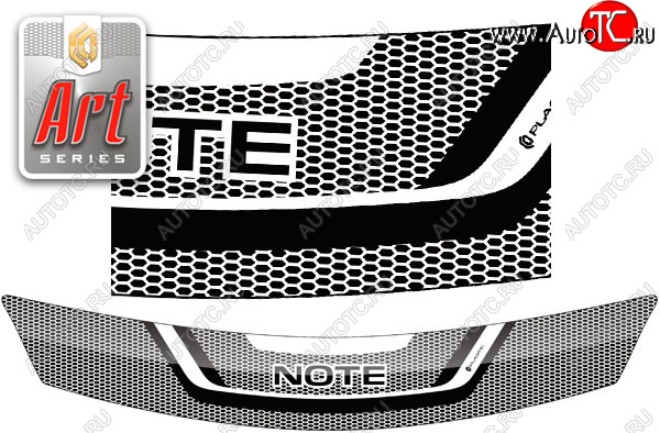 2 159 р. Дефлектор капота (правый руль) CA-Plastic  Nissan Note  1 (2008-2013) E11 рестайлинг (Серия Art черная)  с доставкой в г. Майкоп
