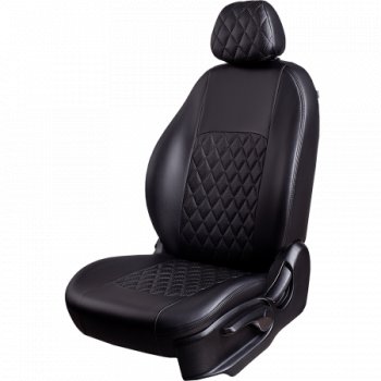 Комплект чехлов для сидений (РЗС 40/60 2Г Илана+Орегон) ТУРИН РОМБ Lord Autofashion Chevrolet Cobalt (2011-2023), Ravon R4 (2016-2020) (черный, вставка черная, строчка черная)