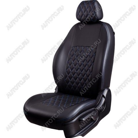 6 599 р. Комплект чехлов для сидений (ЦЗС Илана+Орегон) ТУРИН ст РОМБ Lord Autofashion  Daewoo Matiz  M150 (2000-2016) рестайлинг (черный, вставка черная+синяя, строчка синяя)  с доставкой в г. Майкоп