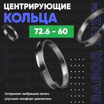 1 849 р. Центровочные кольца для дисков 72.6 - 60 (алюминиевые) 4шт. переходные центрирующие проставочные супинаторы на ступицу ЗАВОД ПРОСТАВОК ZUZ 72.6 - 60  с доставкой в г. Майкоп. Увеличить фотографию 1