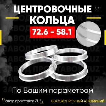 1 849 р. Центровочные кольца для дисков 72.6 - 58.1 (алюминиевые) 4шт. переходные центрирующие проставочные супинаторы на ступицу ЗАВОД ПРОСТАВОК ZUZ 72.6-58.1  с доставкой в г. Майкоп. Увеличить фотографию 1