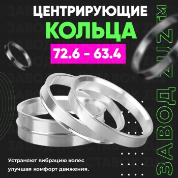 1 849 р. Центровочные кольца для дисков 72.6 - 63.4 (алюминиевые) 4шт. переходные центрирующие проставочные супинаторы на ступицу ЗАВОД ПРОСТАВОК ZUZ 72.6-63.4  с доставкой в г. Майкоп. Увеличить фотографию 1